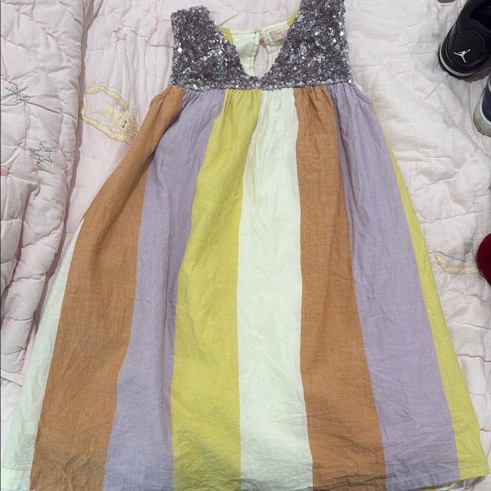 Pink Chicken Pastel Striped Kids Dress